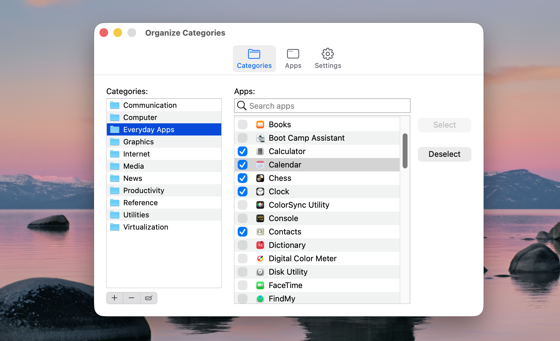 Screenshot of the Organizer